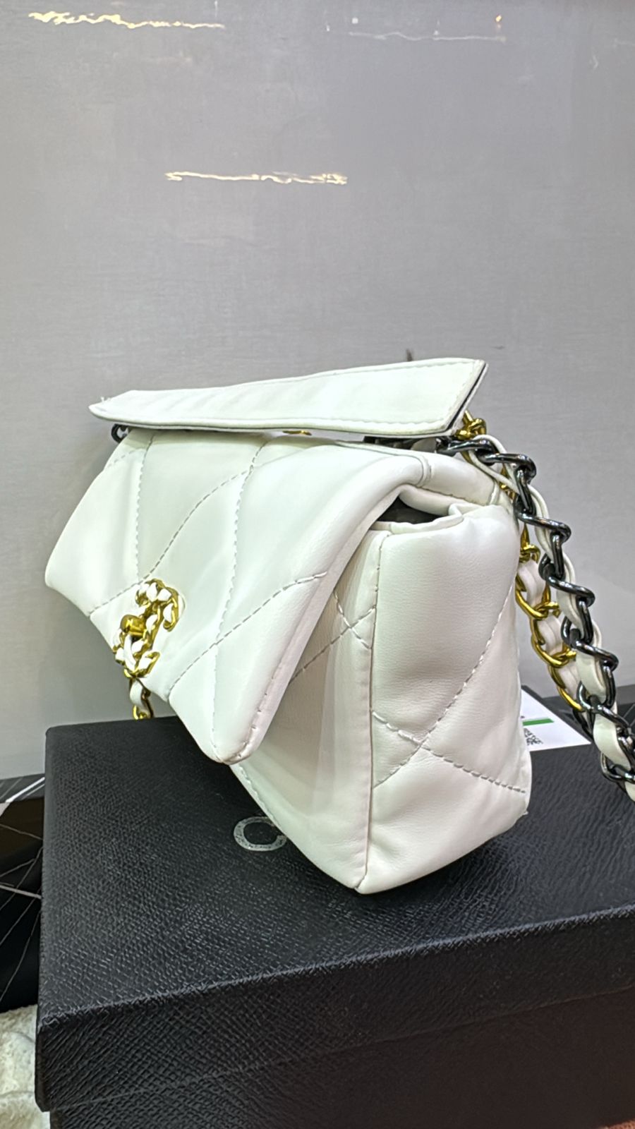 Chanel White Cream 19 Chain Shoulder Bag