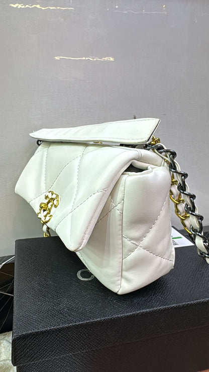 Chanel White Cream 19 Chain Shoulder Bag