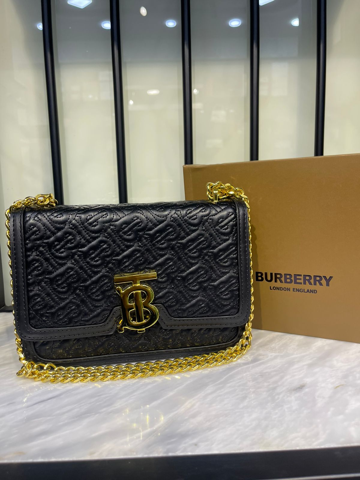 Burberry Lawiano BOR Bag Black N Gold Chain