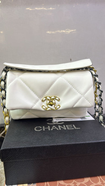 Chanel White Cream 19 Chain Shoulder Bag