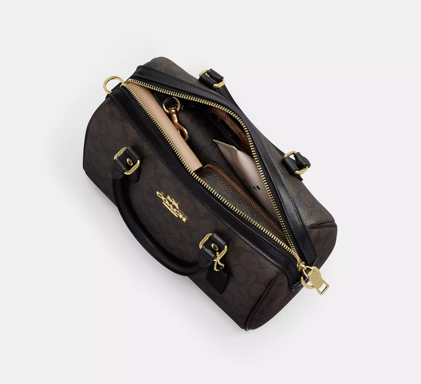 Coach Rowan Satchel Brown & Black Bag In Signature Canvas