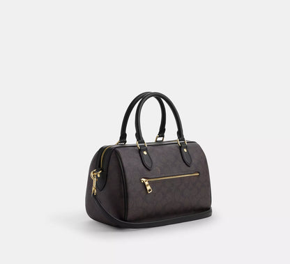 Coach Rowan Satchel Brown & Black Bag In Signature Canvas