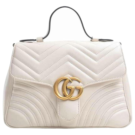 Gucci GG Marmont White Handbag with Gold Logo – Elegant Luxury Designer Bag for Women.